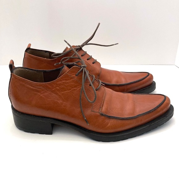 Pawelk's Juno Lace Up Oxford Apron Toe Brown Leather EU 43 US Mens 10 Italy